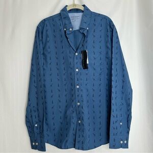 Banana Republic blue button up shirt Giraffe print long sleeve size medium
